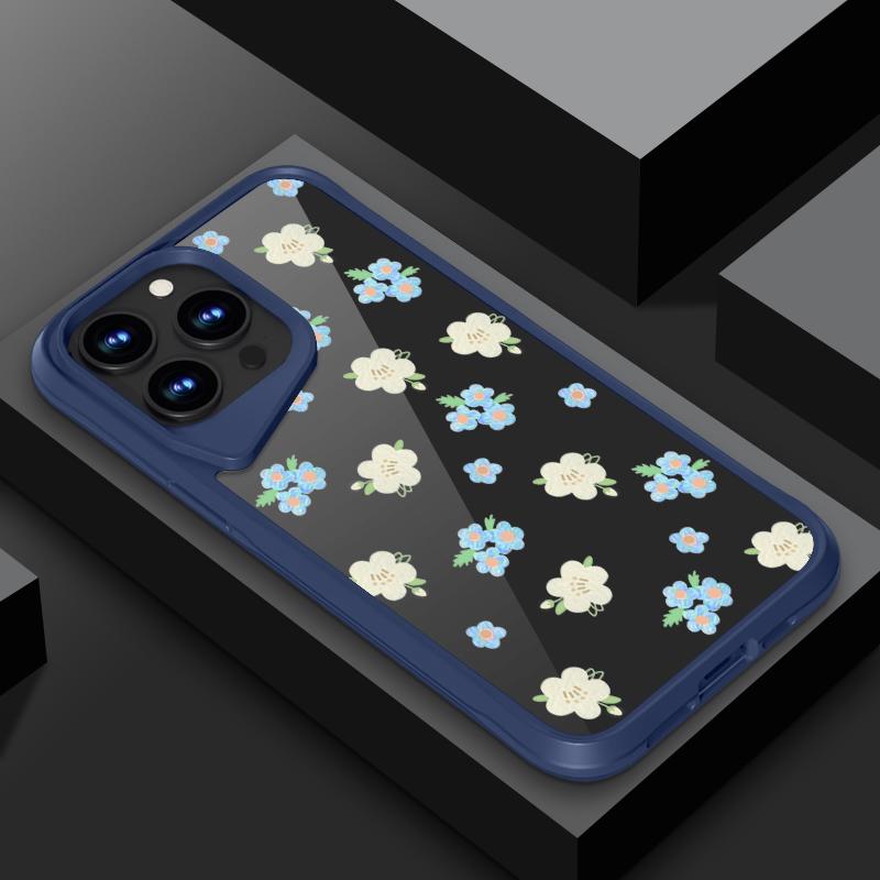 

Hard Litte Blue Flower Case For Iphone 16 Pro 15 14 Pro Max Plus 13 Pro Max Shockproof Soft Edges Acrylic Transparent Cover iPhone 15 чёрный
