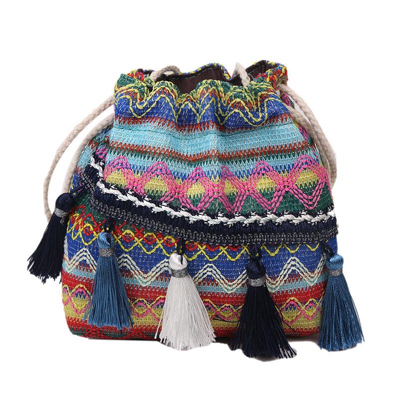 Spring and Summer Fashionable Tassel Bucket Bag with Ethnic Style Single-shoulder Crossbody Bag