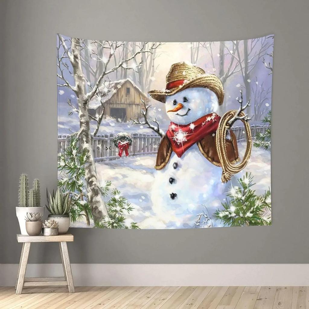 Funny Snowman Printed Winter Theme Tapestry Aesthetic Funny Wide Wall Hanging for Bedroom Living Room Dorm Home Decoration