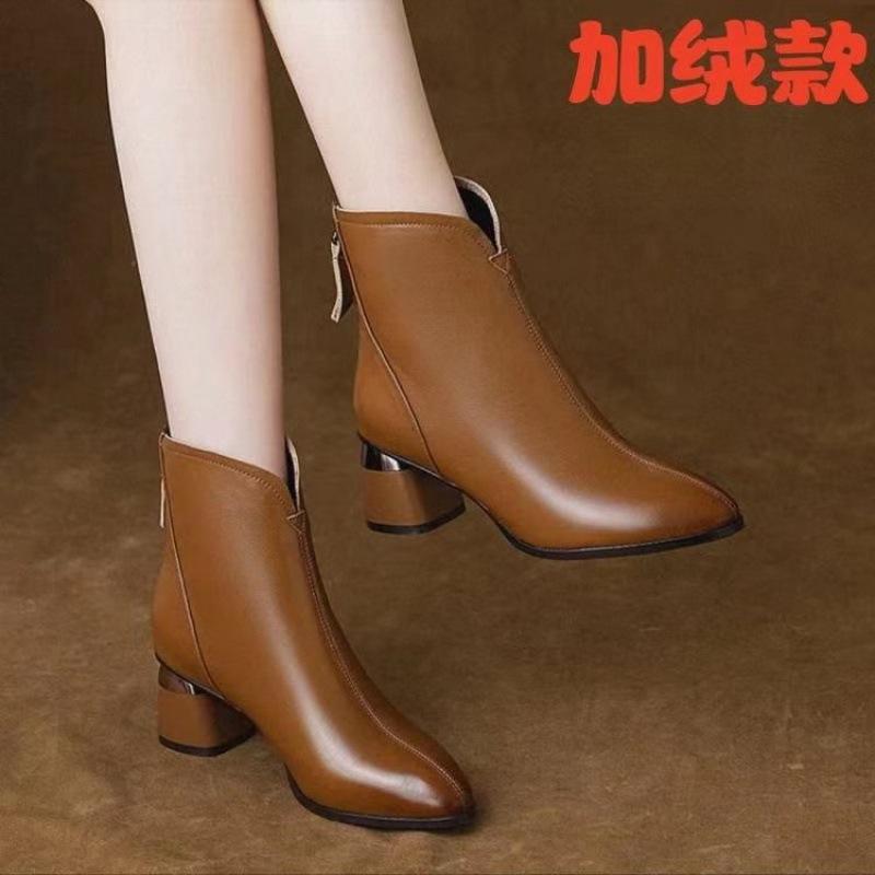 

Искусственные ботинки из короткого плюша ПУ остроносые модные ботинки толстый каблук резиновая задняя молния зимние 40 коричневый