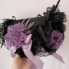 Handmade Vintage Victorian Gothic Tea Party Lace Straw Hat Lolita Girls Flowers Bonnet with Ruffles Halloween Black Headdress