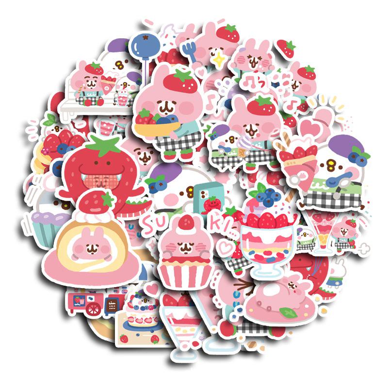 Strawberry Rabbit Stickers Set: 40 Cute, Waterproof, Korean-Style DIY Berry Designs