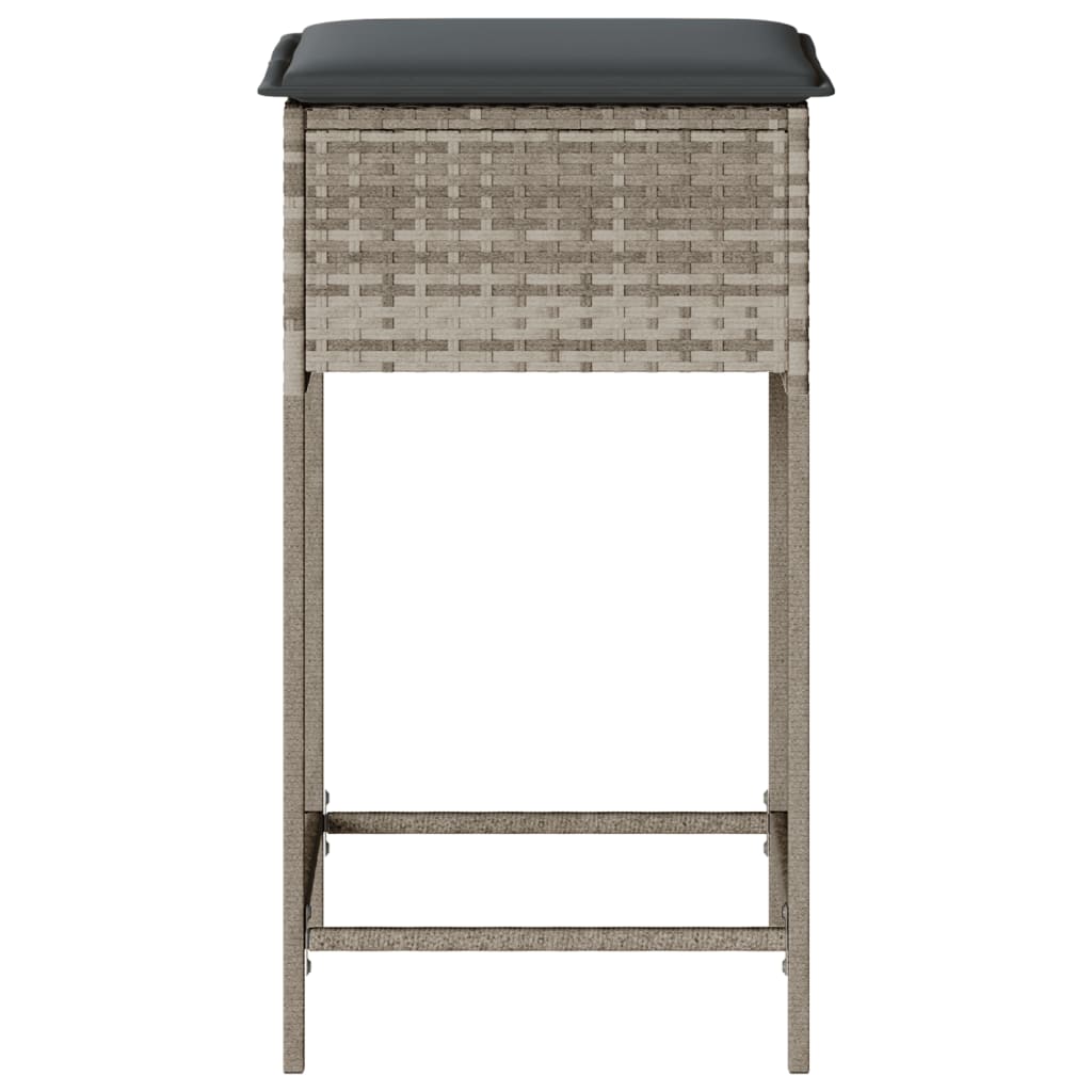 Garden Bar Stool with Cushions 2 pcs Light Grey Poly Rattan