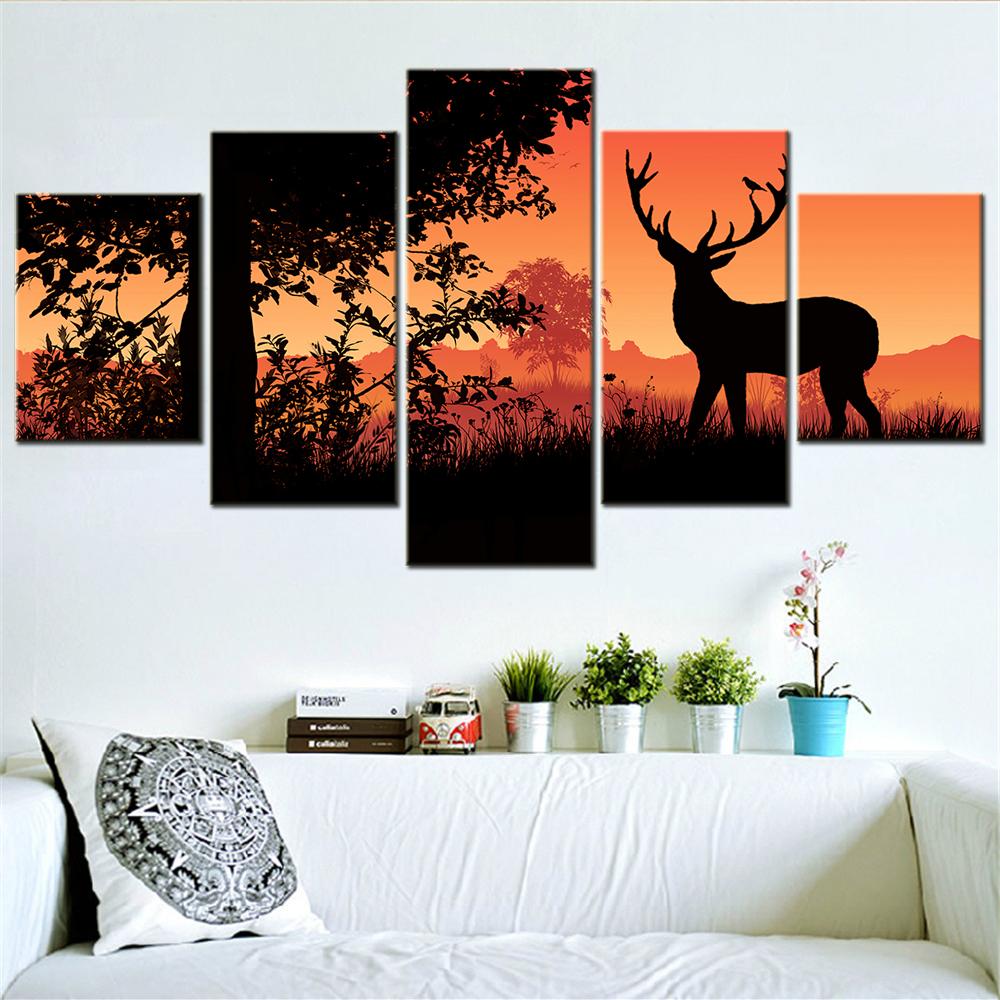 

Deer & Sunset Minimalist Wall Art Canvas Set Abstract Animal Picture Modern Home Decor Poster Modular Room Decoration Painting 20X35 20X45 20X55cm
