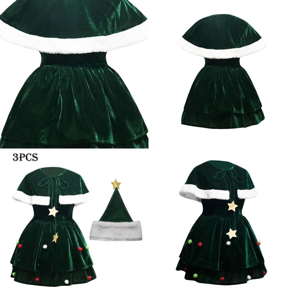 Gorgeous Women Christmas Tree Cosplay Costume Plus Size Xmas Dress Cloak Hat Party