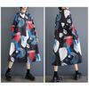 Loose Large Size Oceanic Printed Mid-Length Literary Vintage Dresses