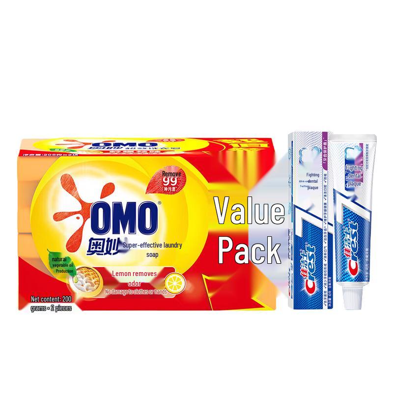 Crest 7-Effect Toothpaste & OMO Lemon Laundry Soap Duo