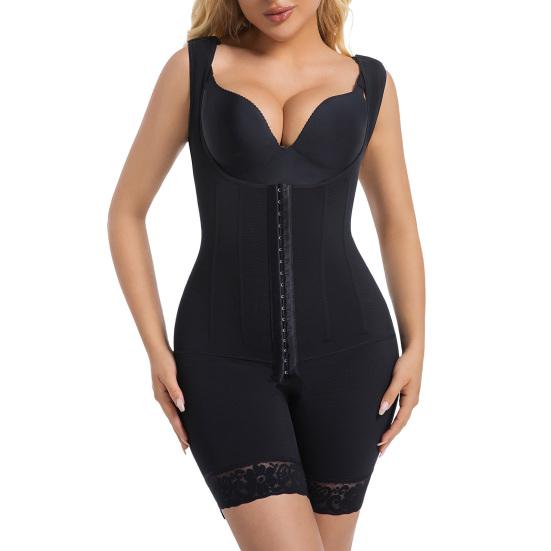 High Waist Shapewear Open-Crotch Bodysuit Shaper with Front Clasp Firm Tummy Control Hip Lifting Body Shaper Breathable Postpartum Recovery Daily