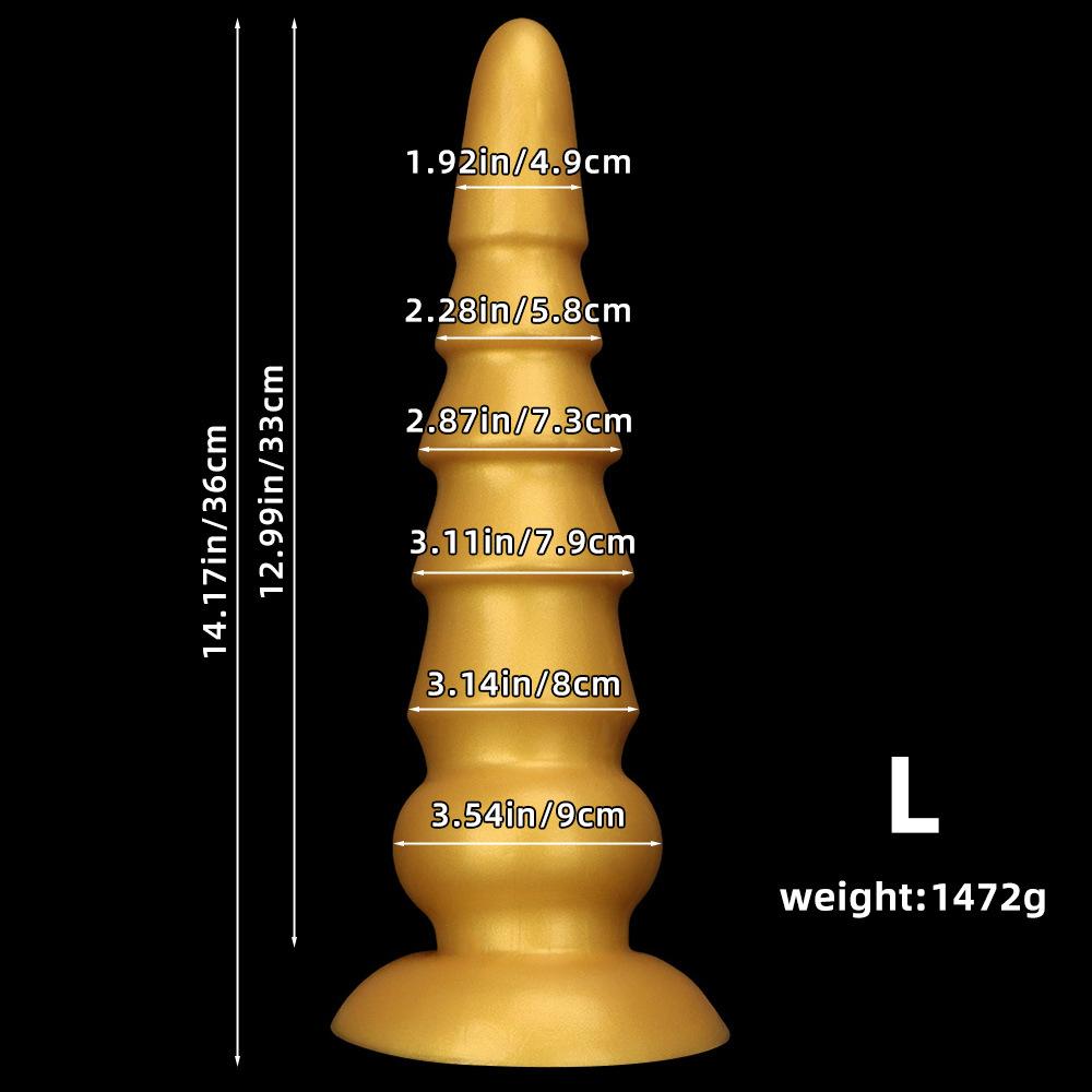 Extra velký zlatý žebrovaný silikonový anální kolík Velký penis Realistické dildo Hračka Pěstování Obrovský penis