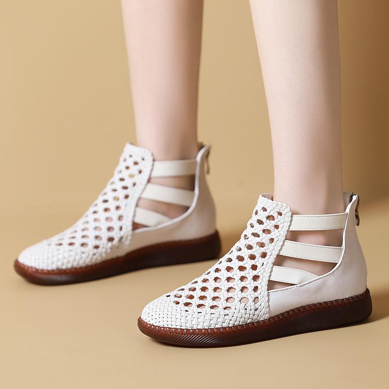 Fashion GKTINOO Large Size 2025 Genuine Leather Summer Sandals Breathable Hollow Boots Flat Soft Non-slip Comfortable Sandalias De Mujer