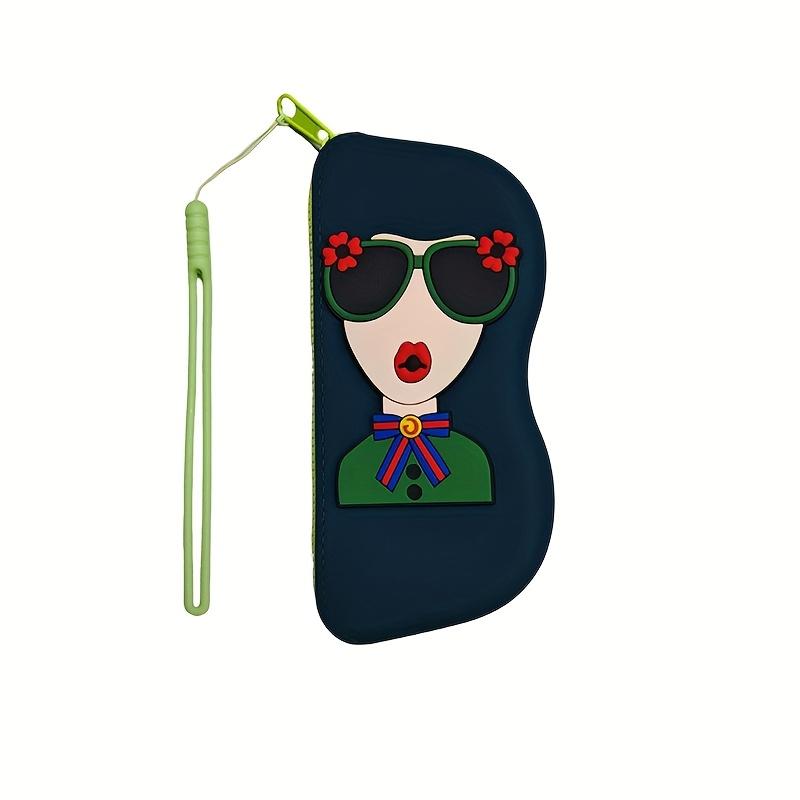 

Силиконовый чехол для очков с ремешком на запястье - Портативный дорожный органайзер для очков, помады, наушников и мелких предметов - Милый мультяшный дизайн темно-зеленого