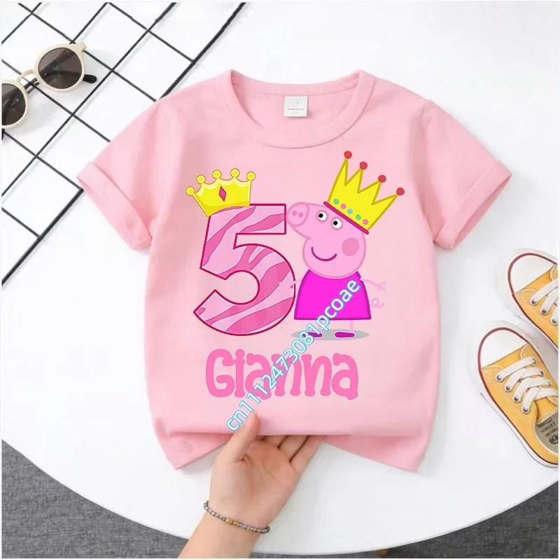 summer T-shirt Peppa Pig 1-8 years old children' Polyester short-sleeved boys' sports shirt, girls' casual top with digital print