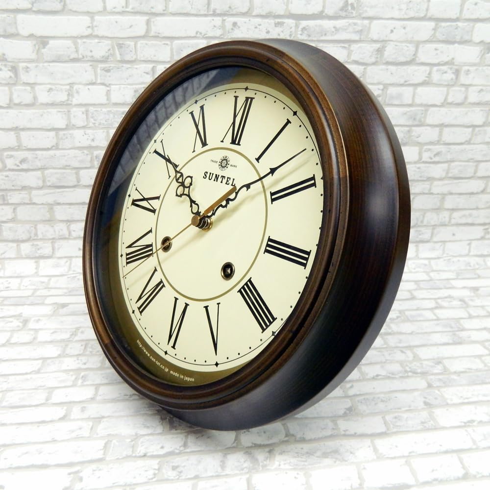 Suntel QL674-R Classical Wall Clock, Antique Brown, Roman Numerals, Made in Japan