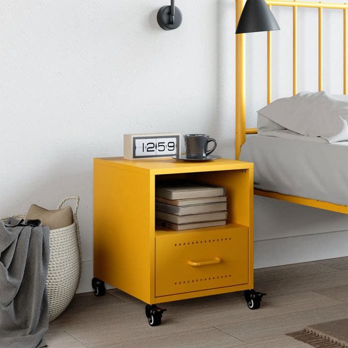 VidaXL Table de chevet jaune moutarde 36x39x43,5 cm acier, armoire, meubles de chambre à coucher, support de téléphone, 846710