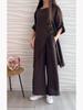 Women's 2024 Loose Irregular Five-Sleeve Cotton Linen Suit with Mid-Length Top and Wide-Leg Pants