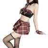 Sexy JK Uniform Scarlet Plaid Collegiate Style Abstinence Women's Pajamas Pleated Skirt Erotic Lingerie Set