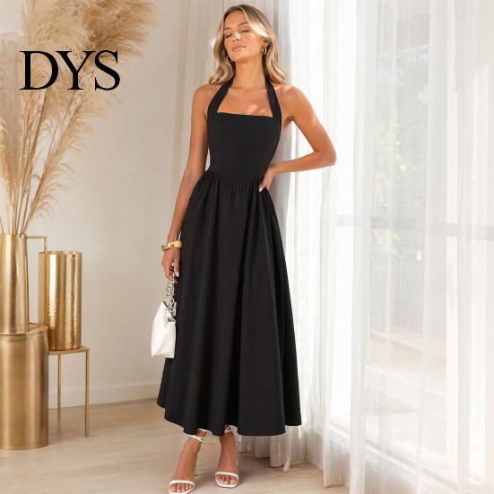 Women Dress Women's Halter Midi Dress, Summer Sleeveless Backless A-Line Long Square Neck Vacation Beach Sundress