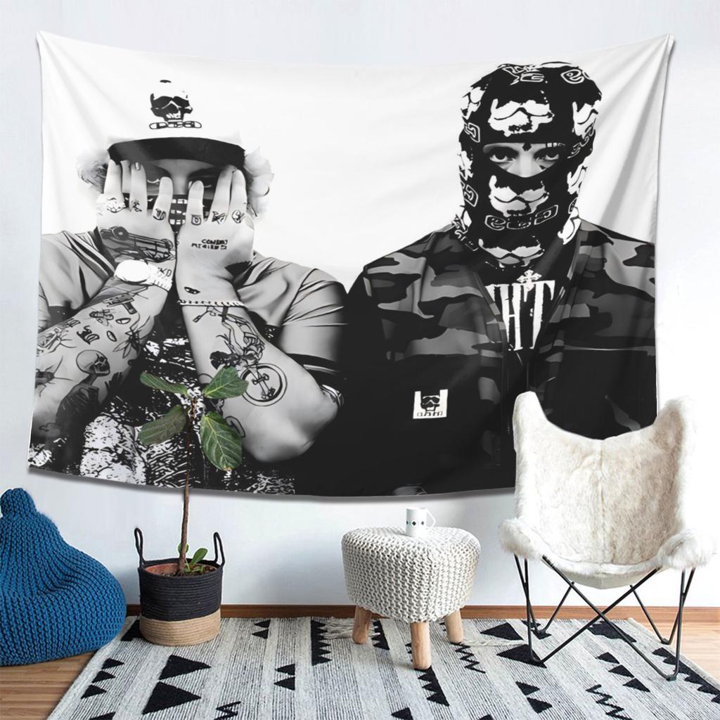 Black White Hip Hop Tattoo Character Tapestry, Street Bandit Mask Wall Hanging for Bedroom Living Room Decor