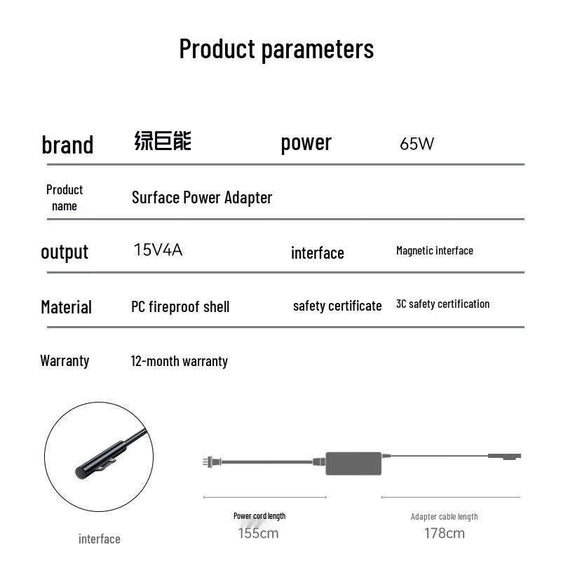 Llano 65W Power Adapter for Microsoft Surface