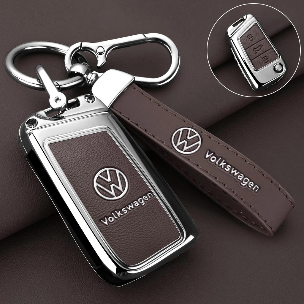 For VW Zinc Alloy Leather Car Key Case Protection Cover Shell Fob for VW Volkswagen Golf 7 MK7 Tiguan MK2 T-roc T-cross Access