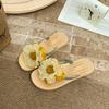 Women's 3D Floral Flat Sandals Boho Braided Flower Flip Flops Lightweight Slide Shoes Summer Non-Slip Slippers Open Toe Beach Dress Shoes for Women