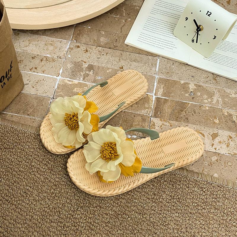 

Women s 3D Floral Flat Sandals Boho Braided Flower Flip Flops Lightweight Slide Shoes Summer Non-Slip Slippers Open Toe Beach Dress Shoes for Women 36/37 зелёный