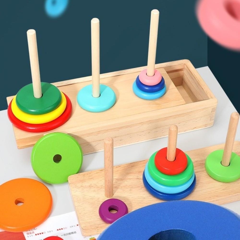 Classic Wooden Puzzle Stack Tower 10 Rings Mathematical Toy Educational Toys  Early Education