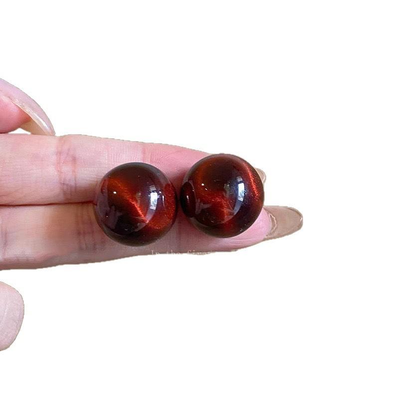 Retro Hong‑Kong‑Style Coffee Smudged Ball Stud Earrings Maillard‑Tone Unique High‑End Temperament Jewelry For Women