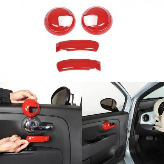 ABS Red Inner Door Handle Frame Cover Trim For Fiat 500 2010-