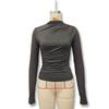 Women's Fall Solid Color Slim-fit Long Sleeve Base Top Sexy Spice Pleated Tight T-shirt