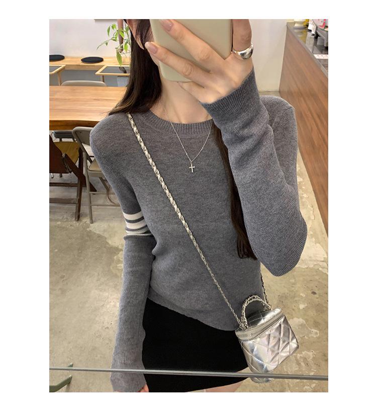 Korean College-Style Women's Striped Wool Knit Long Sleeve Top – Early Autumn Slim Fit