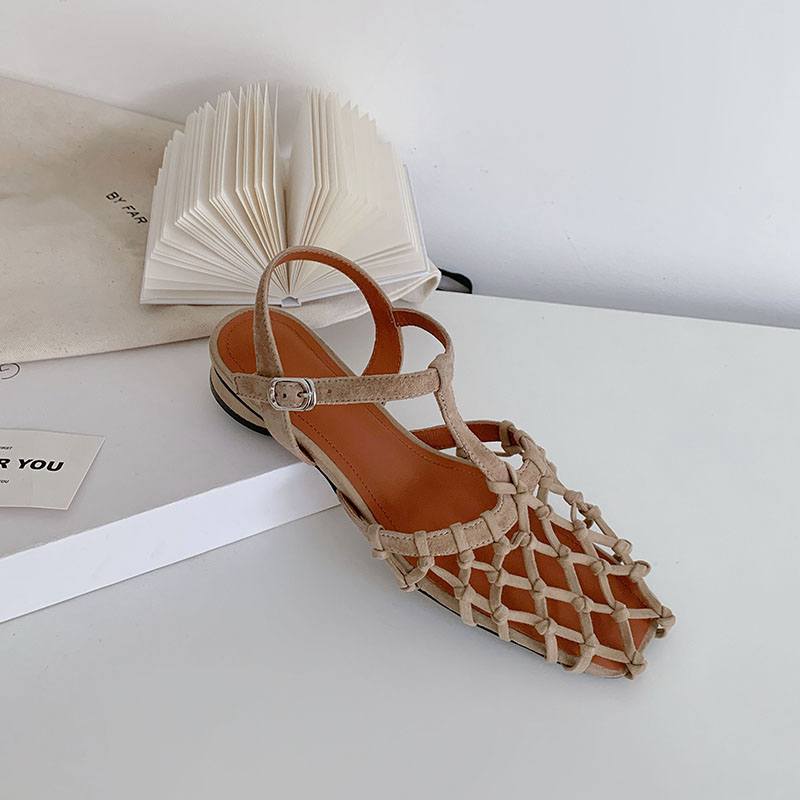 Krazing Pot Flock Summer Size 40 High Quality Slip on French Chic Thick Low Heels Sexy Lady Women Square Toe Sandals