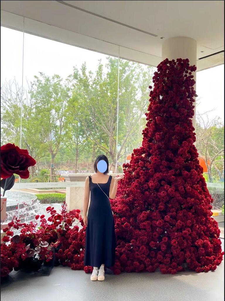 Red Rose Waterfall Flower Wall - Artificial Floral Arrangement for Weddings and Events