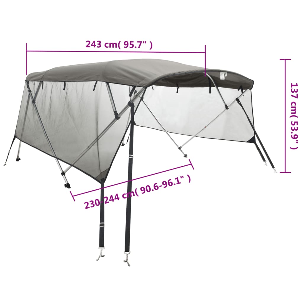 4 Bow Bimini Top with Mesh Side Panels 243 x (230 244) x 137 cm