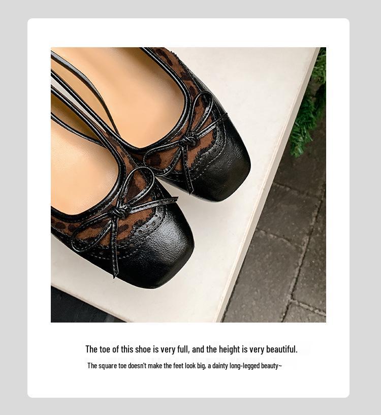 2025 Jarní Mary Janes s plochým podpatkem a mašlí ve stylu kravské kůže - Boty s nízkým podpatkem inspirované Francií