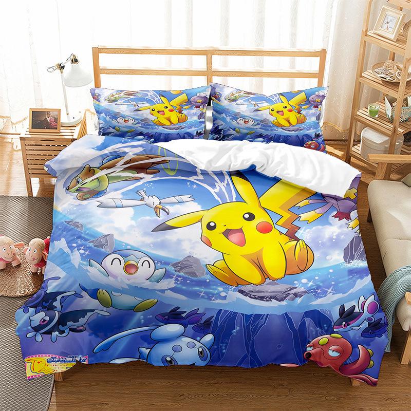 Pokemons Cartoon Anime Bedding Set Kawaii Pikachu Gengar Eevee Charizard Quilt Duvet Cover Pillowcase Kid Bed Set Twin King Size