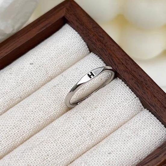 Yousheng Women Ring Simple Style Bright Luster Geometric Smooth Polished Adjustable Decorative Gift Alphabet A-Z Letters Initial Name Finger Ring