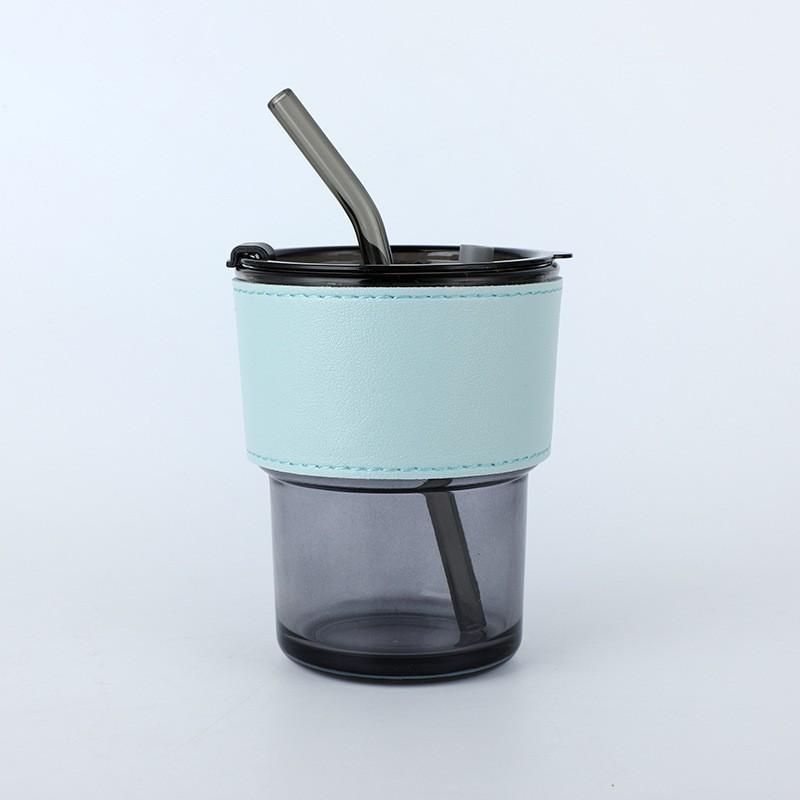 Bamboo Cup Creative Transparent Glass Straw Cup Portable Feng Shui Cup With Lid Milk Coffee Cup