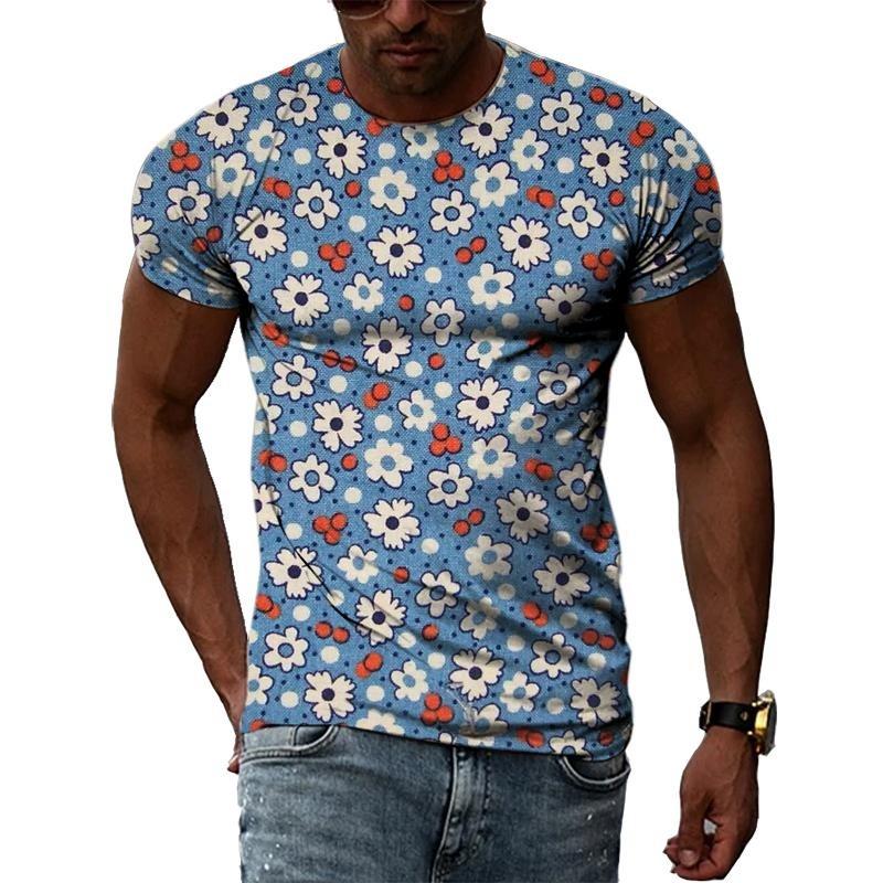 3D Vintage Rostlina Květina Potisk Ležérní Bohémský Styl Pánská Trička s Krátkým Rukávem - Měkká Středně Pružná Polyesterová Tkanina Letní Volný Střih Oblečení