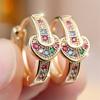 Round Stone Multicolor Zircon Love Heart Hoop Earrings For Women Vintage Gold Silver Color Ear Buckle Wedding Party Jewelry Gift