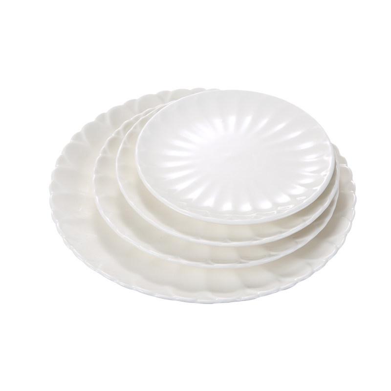 Chrysanthemum Ceramic Plate - Floral Shallow Round Plate for Snacks & Steak - Chinese Style