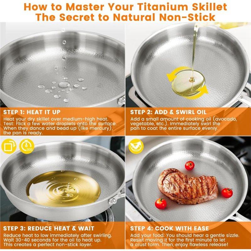 J1UL1N Scratch-Resistant Frying Pan With Lid Upgraded Titanium Hammered Design Non-Stick Material Heats Evenly