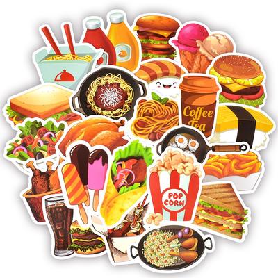50 Stück Fast-Food-Getränke-Aufkleber mit Cartoon-Motiv, leckerer Burger, Pommes, Pizza, Dessert, Diät, Aufkleber zum Selbermachen, Kühlschrank, Laptop, Koffer, Aufkleber, Spielzeug, Geschenke