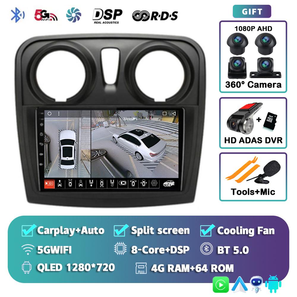 Android 14 Carplay Auto For Renault Logan 2 Sandero 2 2012 - 2016 2017 2018 2019 Car Radio Multimedia Player Stereo GPS WIFI DPS