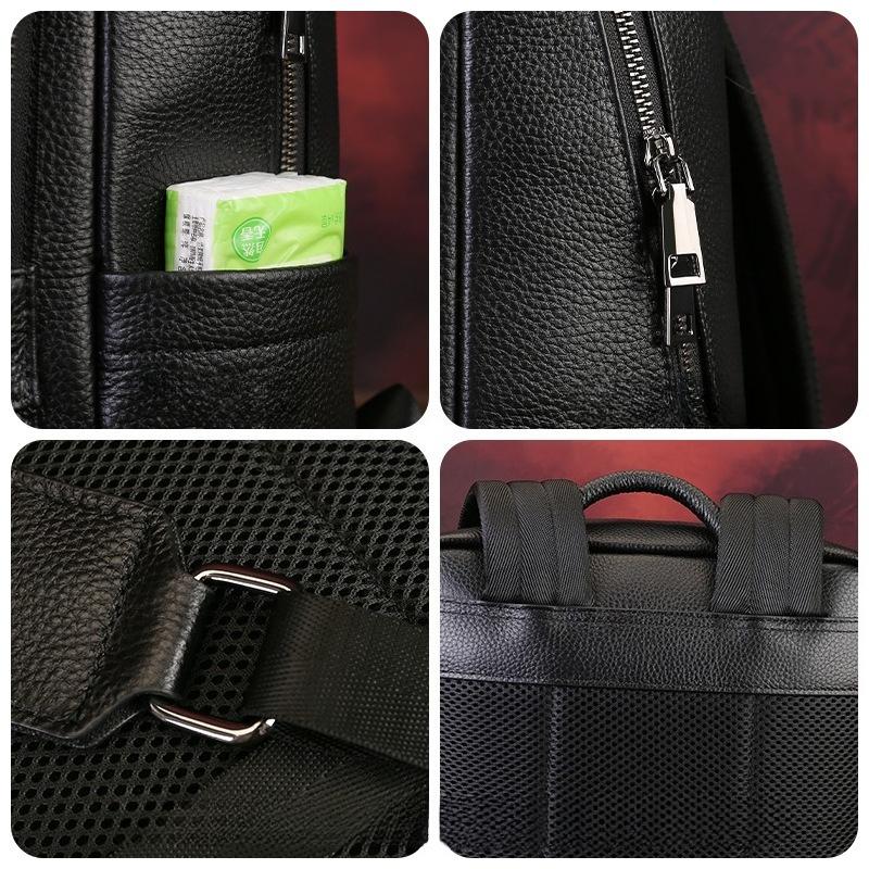 Men's Genuine Leather Business Double-Shoulder Backpack - Large Capacity Double-Shoulder Bag Casually