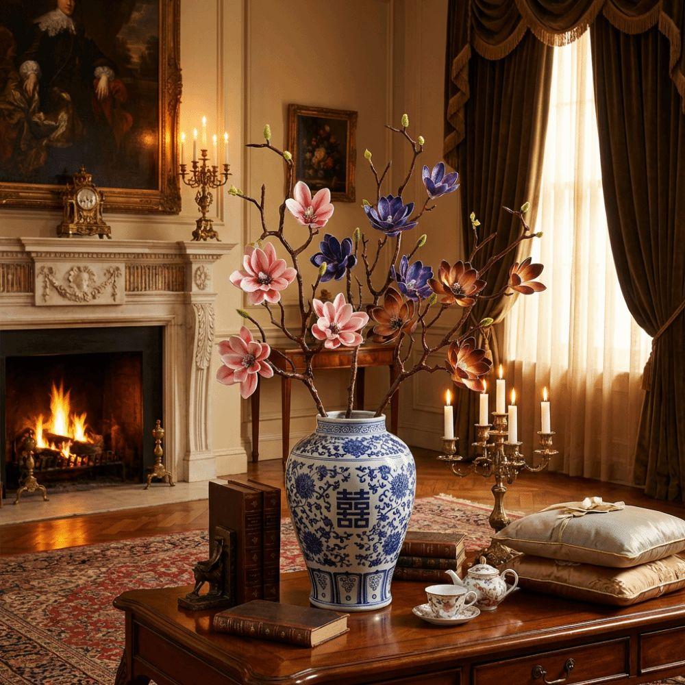 Large Artificial Magnolia Flower Handmade Realistic Faux Magnolia Branch Real Touch Luxury Fake Silk Flower Home Decoration