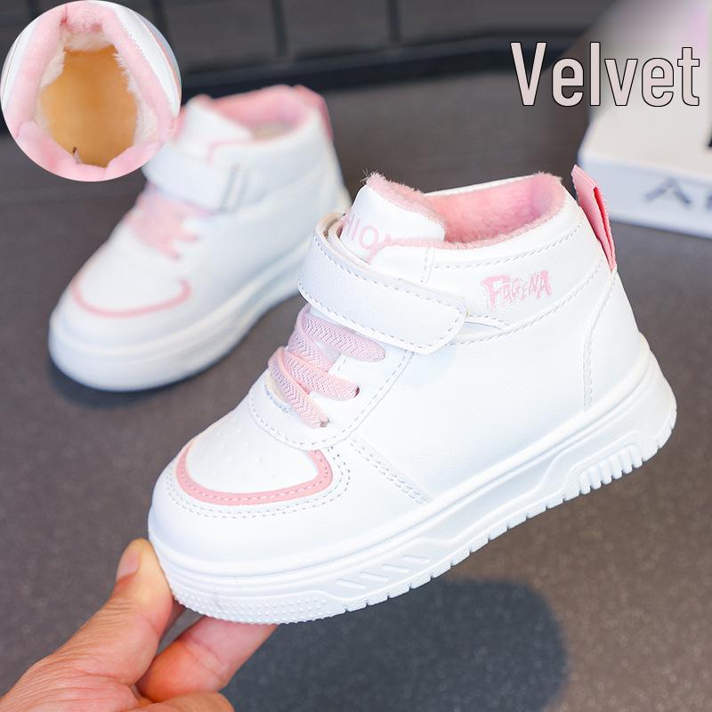 Children's White High-Top Canvas Shoes with Fleece Lining for Warmth - Versatile Sports Shoes for Boys and Toddler Girls