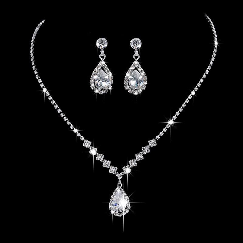 Korean Rhinestone Claw Chain Bridal Necklace and Earring Set