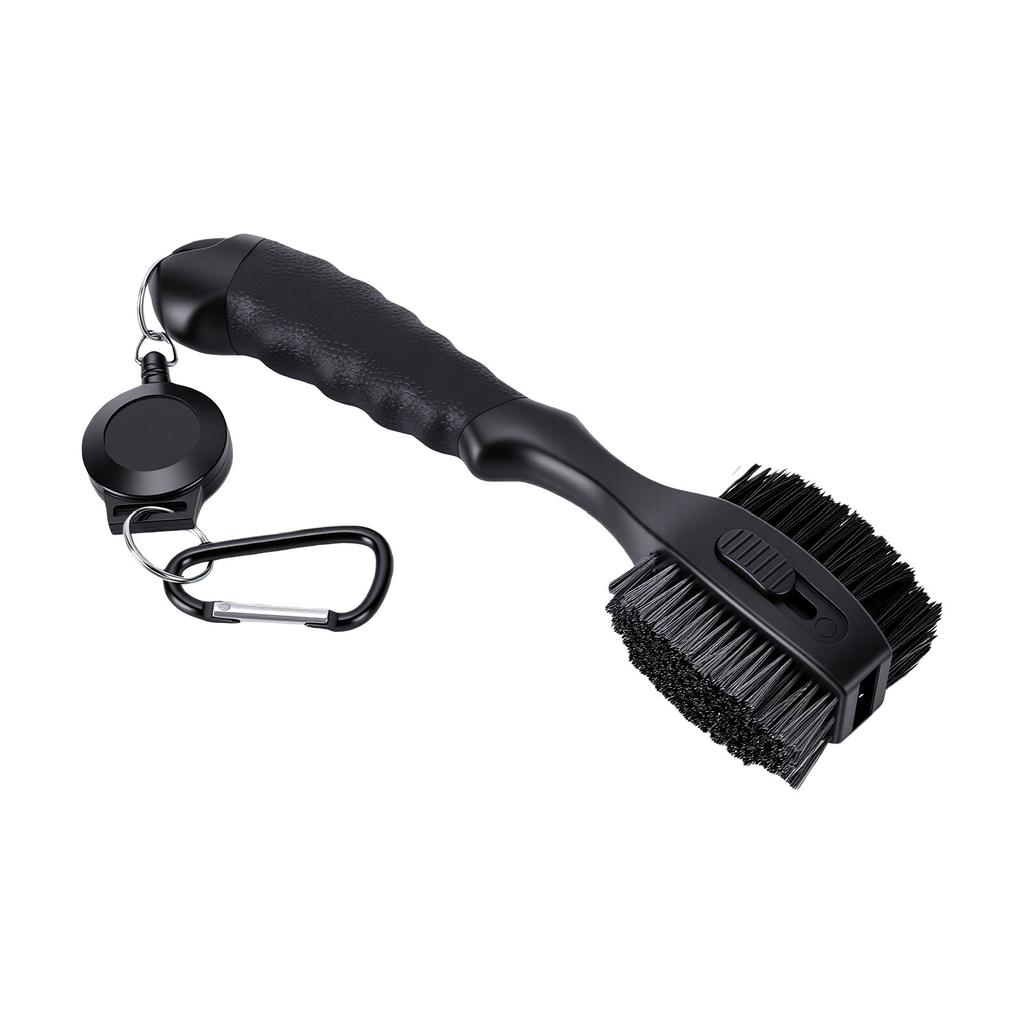 Golf Club Brush Groove Cleaner Dual Head Carbon Fiber Portable Golf Club Cleaning Brush with Retractable Carabiner for