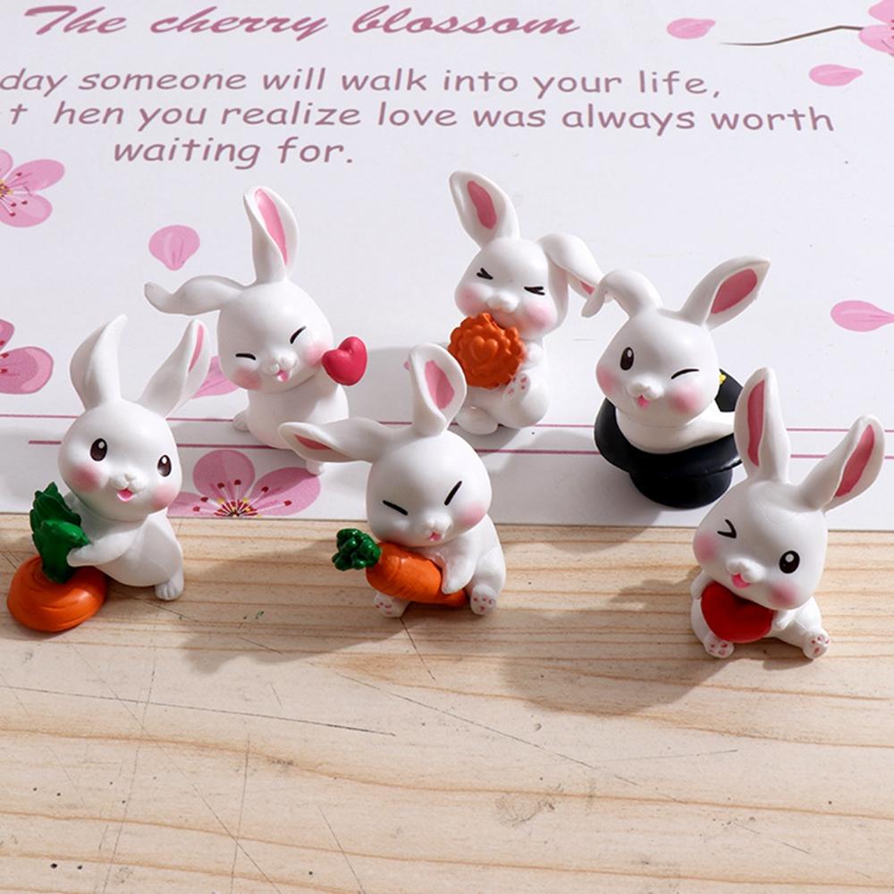 Craft 6PCS/SET Cartoon Model DIY Cute Rabbit Figurine Home Decor Miniatures Micro Landscape